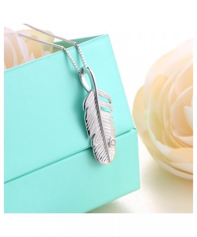 S925 Sterling Silver Feather Pendant Necklace 18inches Box Chain $18.80 Necklaces