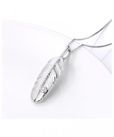 S925 Sterling Silver Feather Pendant Necklace 18inches Box Chain $18.80 Necklaces