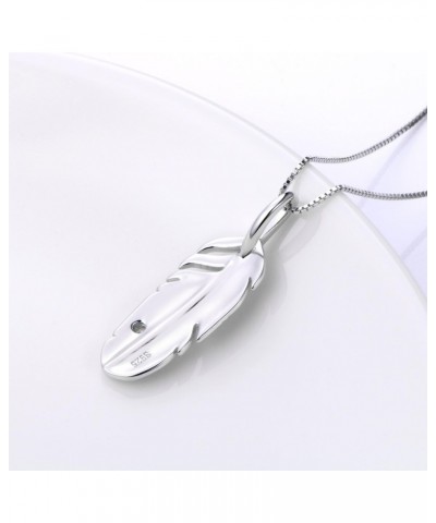 S925 Sterling Silver Feather Pendant Necklace 18inches Box Chain $18.80 Necklaces