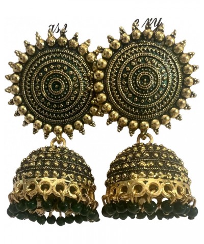 Aura Trendy Bollywood Style Green and Golden Dangler Jhumkas for Women and Girls. $10.61 Earrings