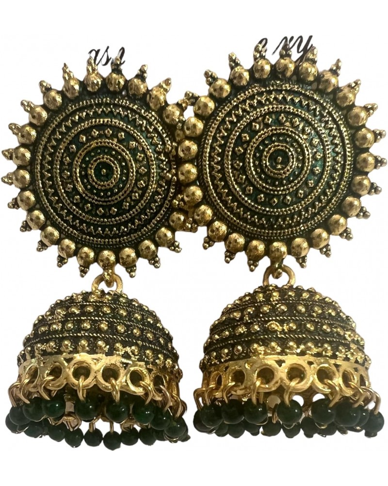 Aura Trendy Bollywood Style Green and Golden Dangler Jhumkas for Women and Girls. $10.61 Earrings