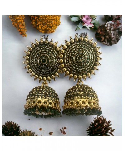 Aura Trendy Bollywood Style Green and Golden Dangler Jhumkas for Women and Girls. $10.61 Earrings