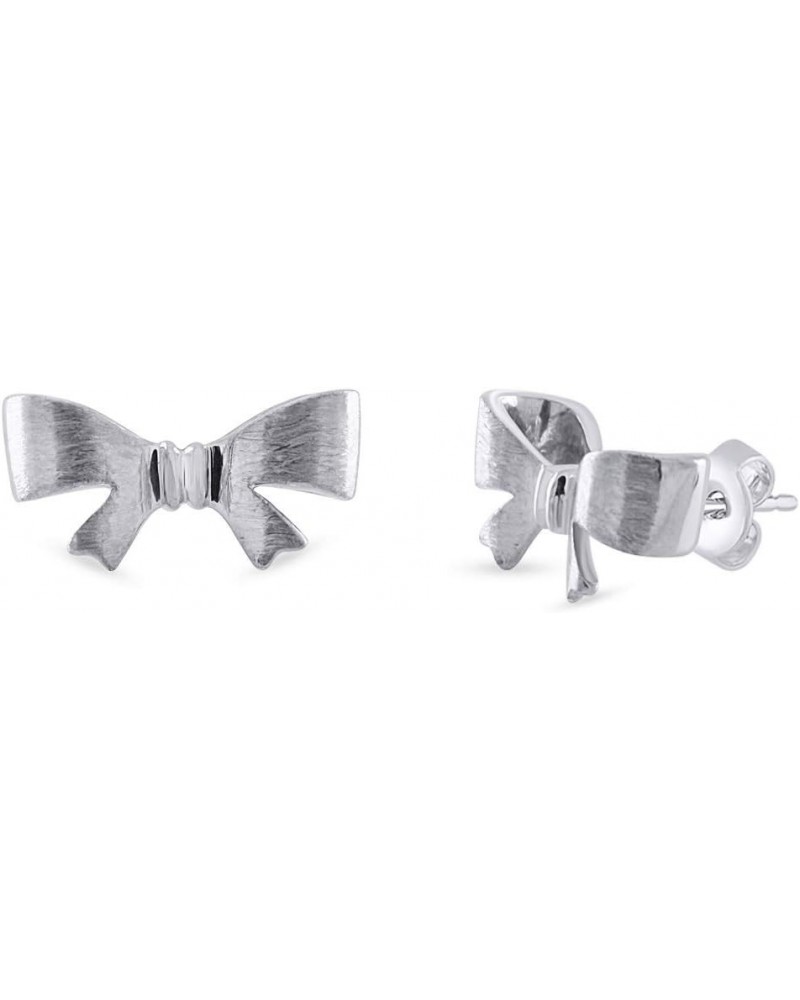 Fashion Cute Tiny Bow Stud Earrings In Gold Over Sterling Silver For Women's white-gold-plated-silver $13.00 Earrings