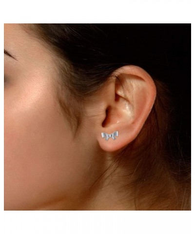 Fashion Cute Tiny Bow Stud Earrings In Gold Over Sterling Silver For Women's white-gold-plated-silver $13.00 Earrings