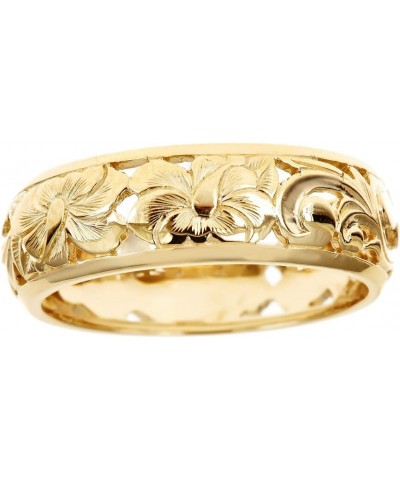 Hawaiian Heirloom Jewelry 14k Yellow Gold Cut Out Hibiscus Dome 6mm Ring $149.37 Rings