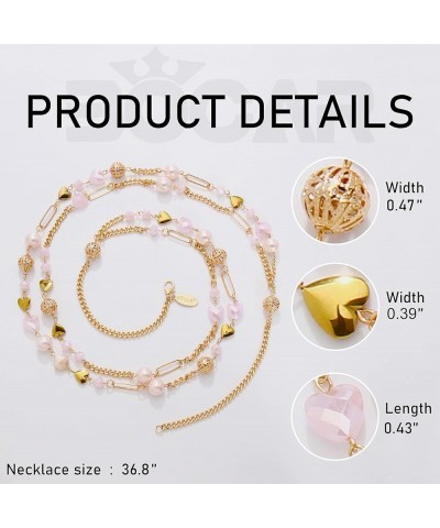 Beaded Necklace, 2 Layer Long Link Chain Necklace Crystal Beads for Women, Choker Jewelry Gift Soft Pink $13.76 Necklaces