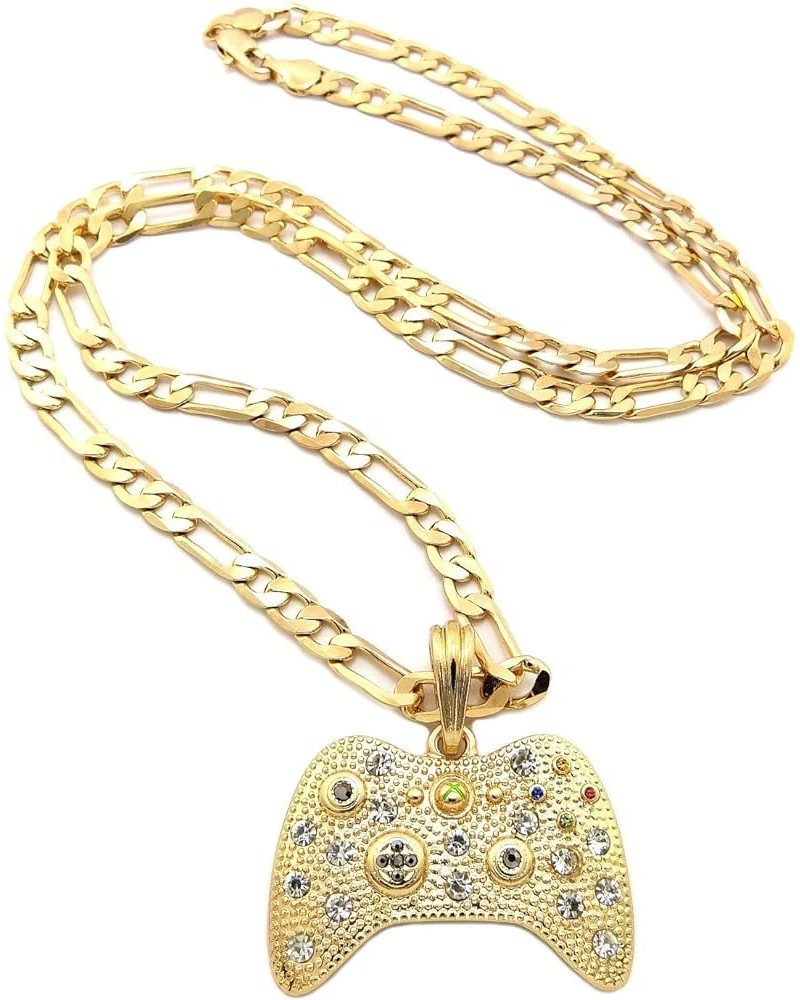 New Iced Out Game Controller Pendant 5mm/24" Figaro Chain Hip Hop Necklace MSP379 Gold $13.17 Necklaces