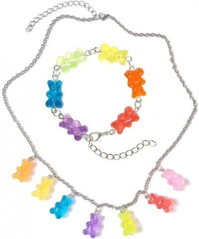 Gummy Bear Necklace Colorful Resin Bear Bracelet Aesthetic Pendant Necklace for Girls Women Necklace and bracelet $9.71 Neckl...