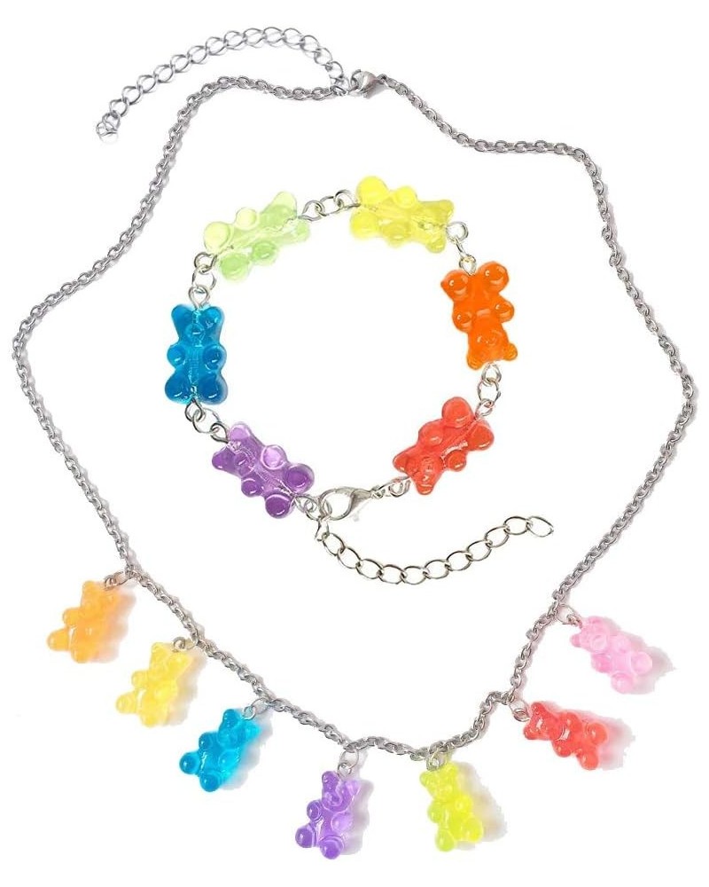 Gummy Bear Necklace Colorful Resin Bear Bracelet Aesthetic Pendant Necklace for Girls Women Necklace and bracelet $9.71 Neckl...