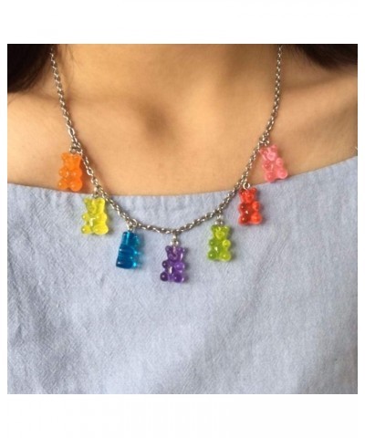 Gummy Bear Necklace Colorful Resin Bear Bracelet Aesthetic Pendant Necklace for Girls Women Necklace and bracelet $9.71 Neckl...