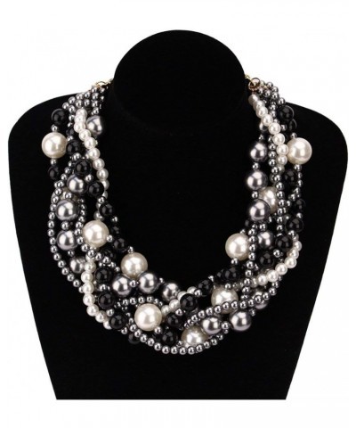 Multi Strand Crystal Rhinestone Pearl Statement Necklace for Women Choker Bib Collar Beaded Necklace Costume Jewelry Set Blac...