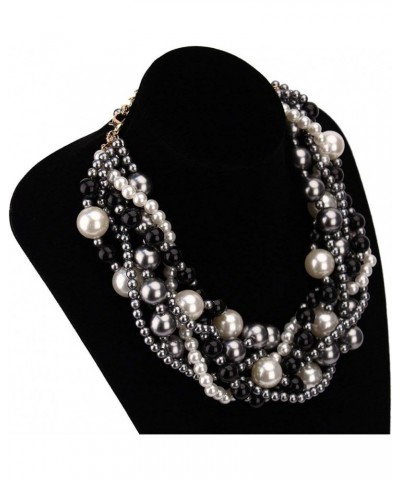 Multi Strand Crystal Rhinestone Pearl Statement Necklace for Women Choker Bib Collar Beaded Necklace Costume Jewelry Set Blac...