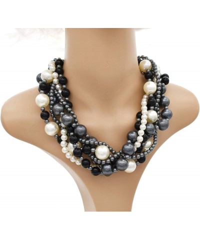 Multi Strand Crystal Rhinestone Pearl Statement Necklace for Women Choker Bib Collar Beaded Necklace Costume Jewelry Set Blac...