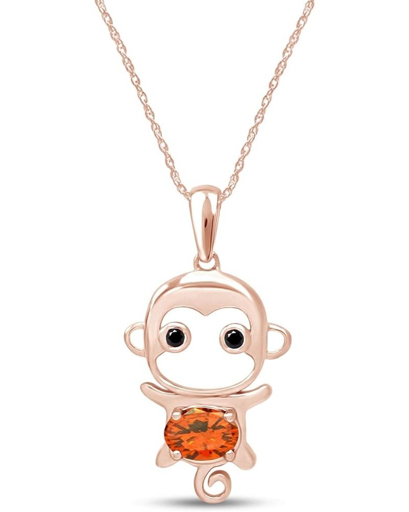 Simulated Gemstone Cute Monkey Animal Cartoon Pendant Necklace in 14K Rose Gold Plated 925 Sterling Silver With 18 Inch Rope ...