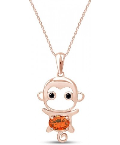 Simulated Gemstone Cute Monkey Animal Cartoon Pendant Necklace in 14K Rose Gold Plated 925 Sterling Silver With 18 Inch Rope ...