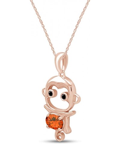 Simulated Gemstone Cute Monkey Animal Cartoon Pendant Necklace in 14K Rose Gold Plated 925 Sterling Silver With 18 Inch Rope ...