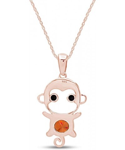 Simulated Gemstone Cute Monkey Animal Cartoon Pendant Necklace in 14K Rose Gold Plated 925 Sterling Silver With 18 Inch Rope ...