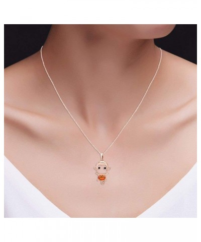 Simulated Gemstone Cute Monkey Animal Cartoon Pendant Necklace in 14K Rose Gold Plated 925 Sterling Silver With 18 Inch Rope ...