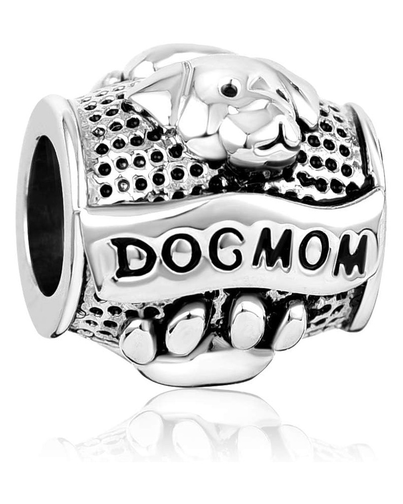 Dog Mom Silver Bead Charm for Bracelets Paw Print Bone Charms Red Black Charm Bracelet for Puppy Mom Women Dog Lover Pet Dogg...