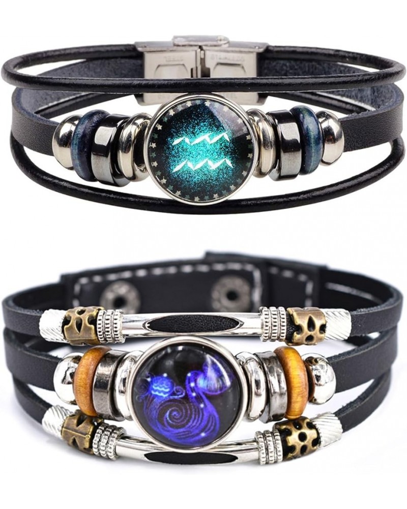 2Pcs Zodiac Leather Bracelets for Men Women Capricorn Aquarius Pisces Aries Taurus Gemini Bracelets Multilayer Constellation ...