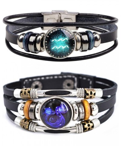 2Pcs Zodiac Leather Bracelets for Men Women Capricorn Aquarius Pisces Aries Taurus Gemini Bracelets Multilayer Constellation ...