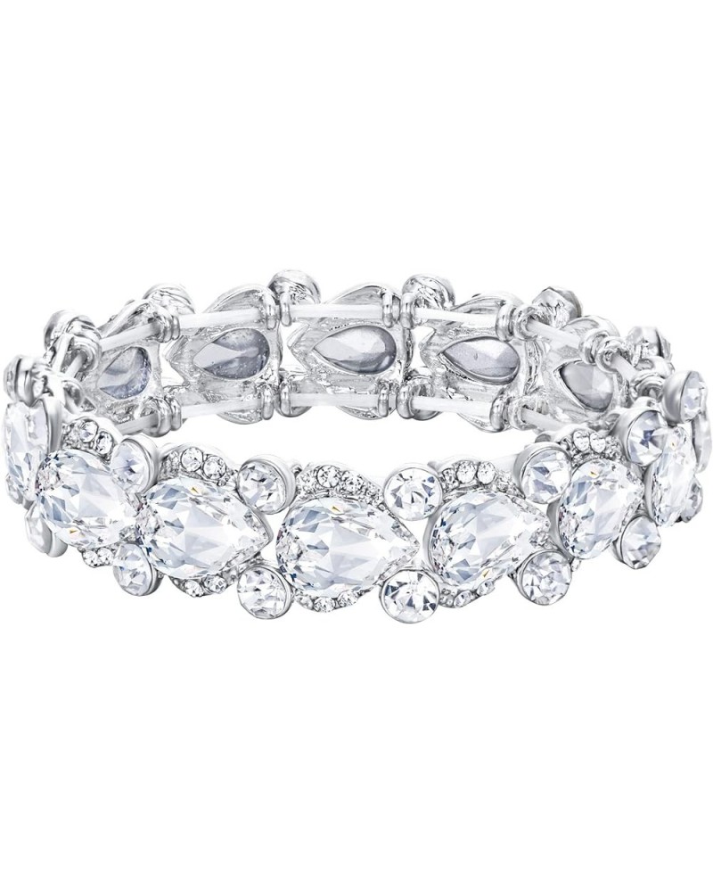 Women's Austrian Crystal Wedding Bridal Floral Tear Drop Elastic Stretch Bracelet Clear $13.19 Bracelets