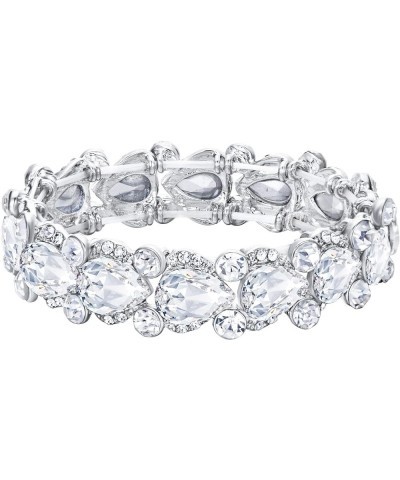 Women's Austrian Crystal Wedding Bridal Floral Tear Drop Elastic Stretch Bracelet Clear $13.19 Bracelets