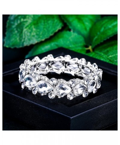 Women's Austrian Crystal Wedding Bridal Floral Tear Drop Elastic Stretch Bracelet Clear $13.19 Bracelets