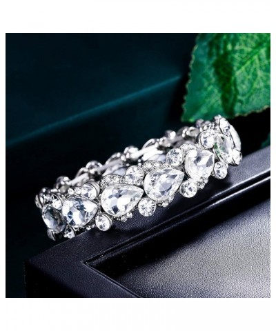 Women's Austrian Crystal Wedding Bridal Floral Tear Drop Elastic Stretch Bracelet Clear $13.19 Bracelets