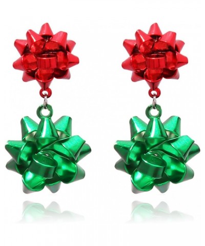 Red Green Christmas Dangle Earrings for Women Cute Long Chain Bow Knot Jingle Bell Christmas Tree Snowflake Dangle Earrings C...