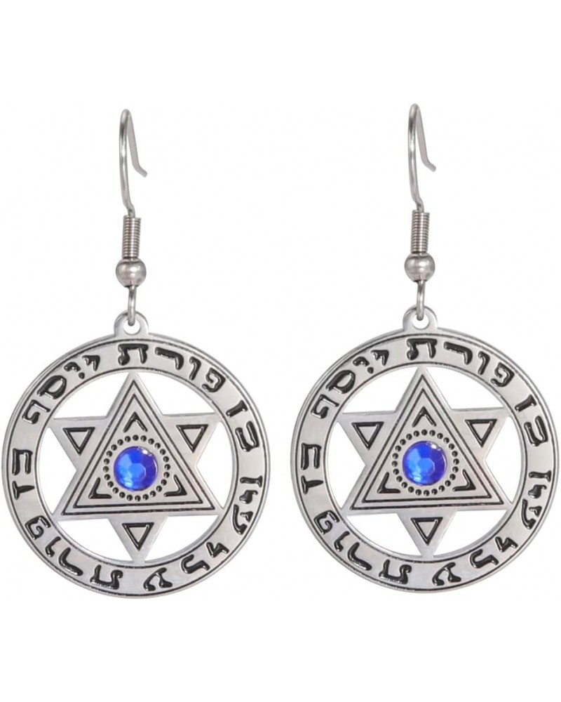 Stainless Steel Hanukkah Star of David Dangle Earrings Retro Hebrew Star Circle Charm Jewelry for Women Girls Silver $8.84 Ea...