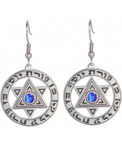 Stainless Steel Hanukkah Star of David Dangle Earrings Retro Hebrew Star Circle Charm Jewelry for Women Girls Silver $8.84 Ea...