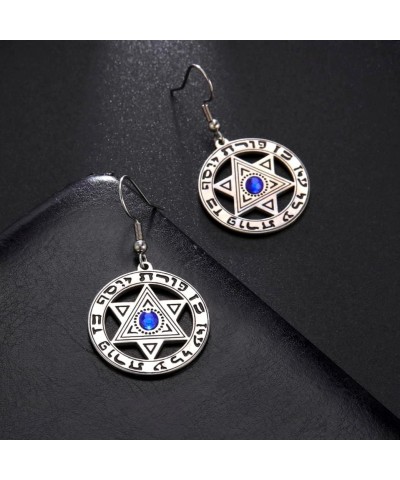 Stainless Steel Hanukkah Star of David Dangle Earrings Retro Hebrew Star Circle Charm Jewelry for Women Girls Silver $8.84 Ea...