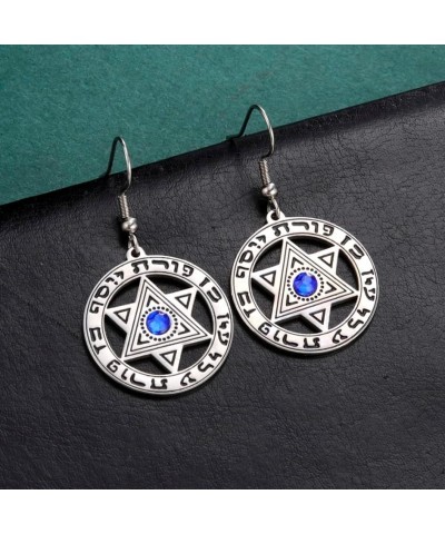 Stainless Steel Hanukkah Star of David Dangle Earrings Retro Hebrew Star Circle Charm Jewelry for Women Girls Silver $8.84 Ea...