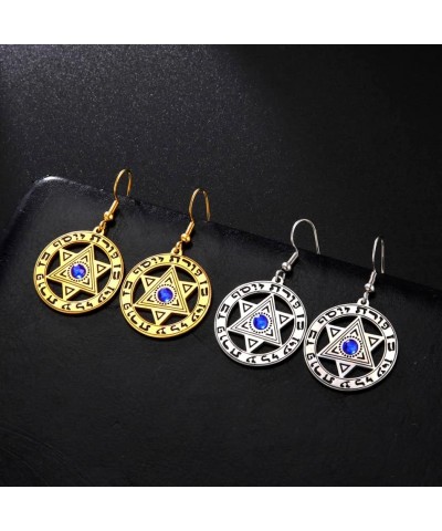 Stainless Steel Hanukkah Star of David Dangle Earrings Retro Hebrew Star Circle Charm Jewelry for Women Girls Silver $8.84 Ea...