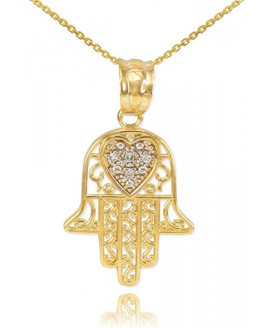 14K Yellow, White, or Rose Gold Diamond-Accented Heart Filigree-Style Hamsa Pendant Necklace (G-H Color, SI1-SI2 Clarity) - C...