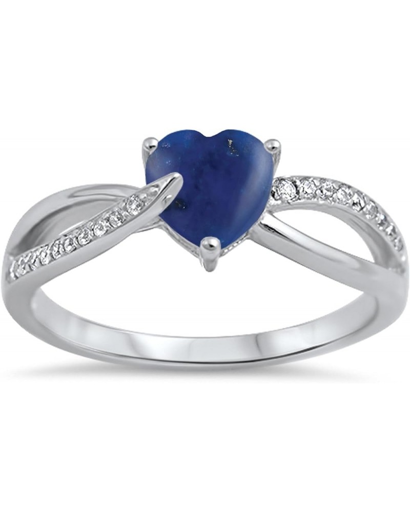 CHOOSE YOUR COLOR Sterling Silver Heart Promise Ring Blue Natural Lapis Cabochon $13.15 Rings