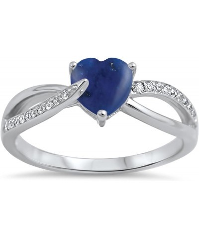 CHOOSE YOUR COLOR Sterling Silver Heart Promise Ring Blue Natural Lapis Cabochon $13.15 Rings