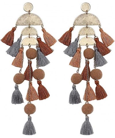 Long Tassel Earrings Statement Bohemian Pom Ball Handmade Drop Dangle Earrings for Women Girls A-Long Tassel-Coffee $7.64 Ear...