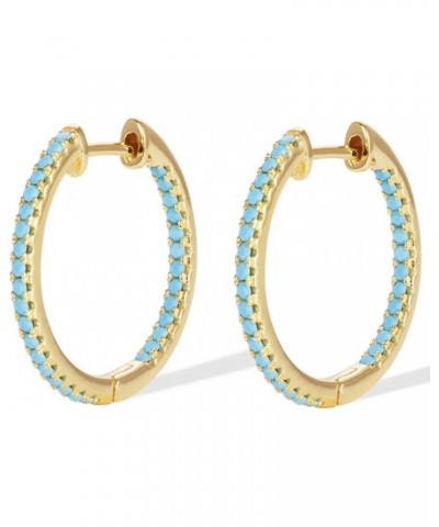 18K Gold Filled Ladies Blue Turquoise Double Sided Snap-Closure 25mm Huggie Hoop Earrings $12.99 Earrings