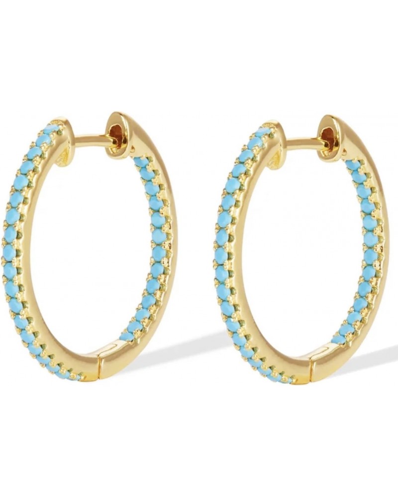 18K Gold Filled Ladies Blue Turquoise Double Sided Snap-Closure 25mm Huggie Hoop Earrings $12.99 Earrings