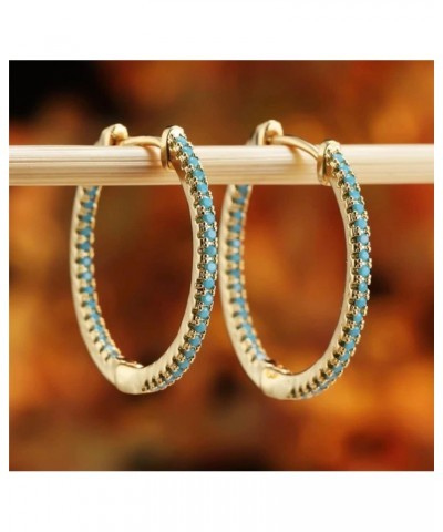 18K Gold Filled Ladies Blue Turquoise Double Sided Snap-Closure 25mm Huggie Hoop Earrings $12.99 Earrings