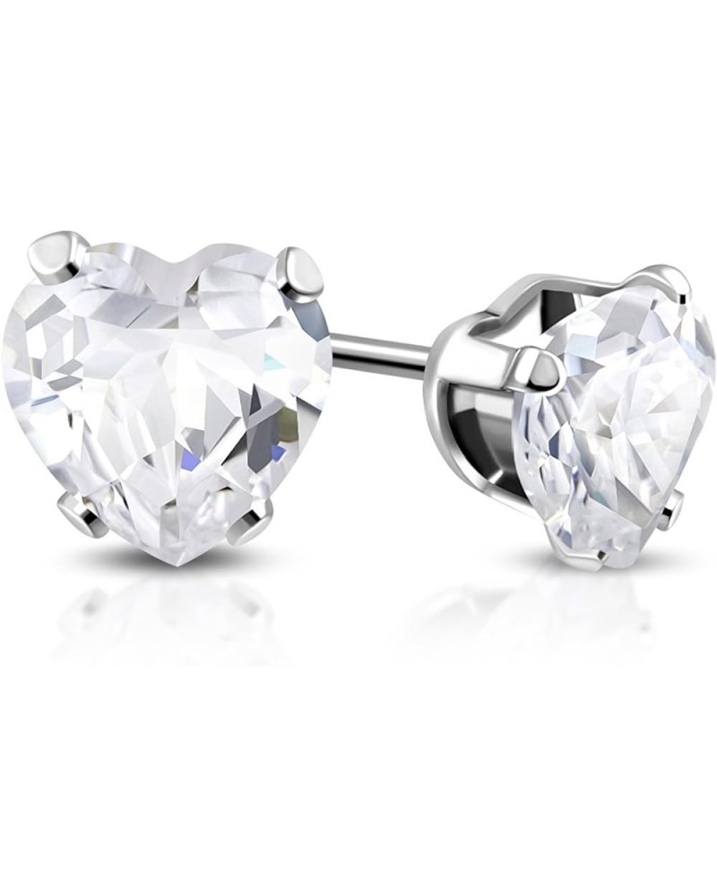 Stainless Steel Prong-Set Cubic Zirconia Love Heart Stud Post Earrings Clear (5 MM) $7.38 Earrings