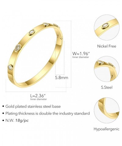 Trendy Oval shape Bangle Bracelet 14K Gold Plated Zirconia Stone Bangles Bracelets for Women Girls 58mm inner-dia. Gold Color...