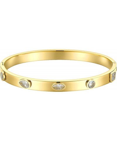 Trendy Oval shape Bangle Bracelet 14K Gold Plated Zirconia Stone Bangles Bracelets for Women Girls 58mm inner-dia. Gold Color...