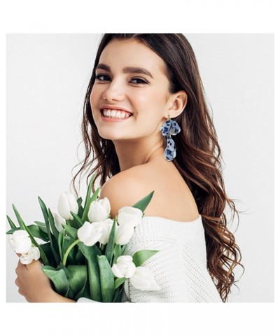 Long Crystal Floral Earrings Bohemian Tassel Earrings Handmade Drop Dangle Earrings for Women Girls leopard Blue $4.94 Earrings