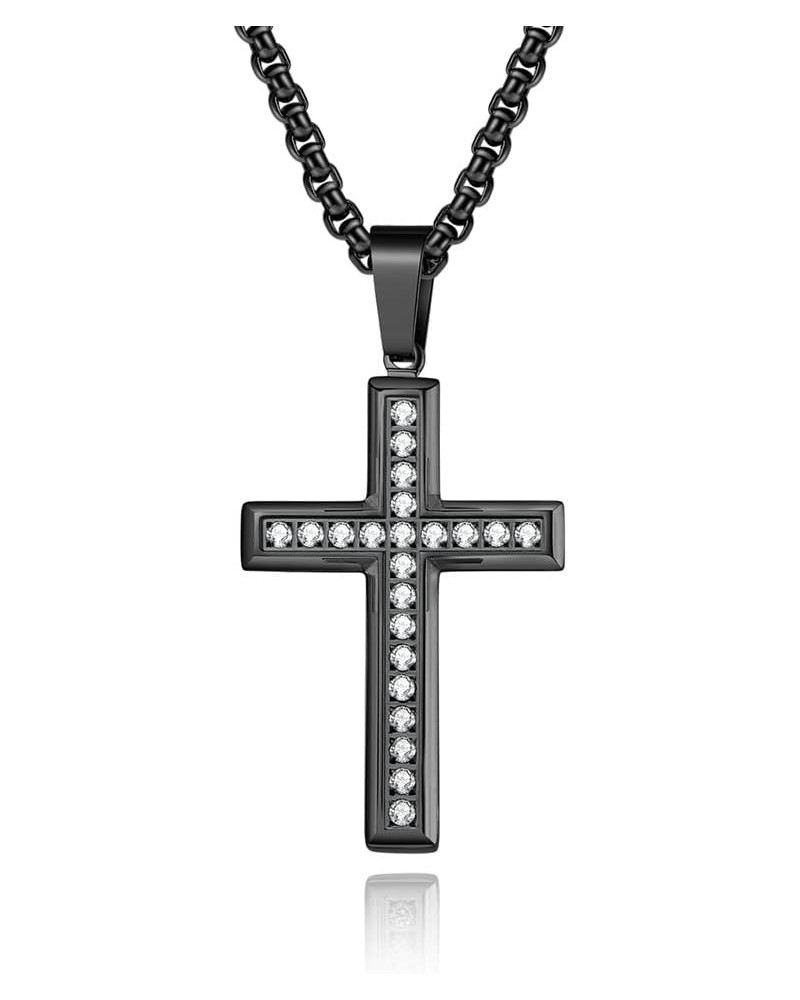 Classic Cross Pendant Necklace with Artificial Diamonds Set in,Stainless Steel Diamond Cross Pendant Necklace Pendant + Neckl...