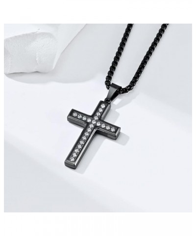 Classic Cross Pendant Necklace with Artificial Diamonds Set in,Stainless Steel Diamond Cross Pendant Necklace Pendant + Neckl...