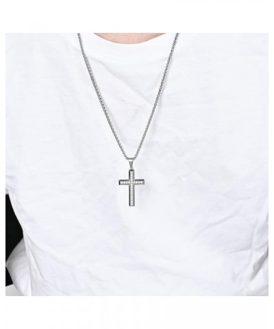 Classic Cross Pendant Necklace with Artificial Diamonds Set in,Stainless Steel Diamond Cross Pendant Necklace Pendant + Neckl...