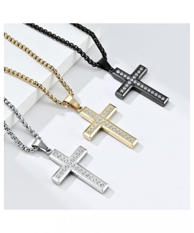 Classic Cross Pendant Necklace with Artificial Diamonds Set in,Stainless Steel Diamond Cross Pendant Necklace Pendant + Neckl...